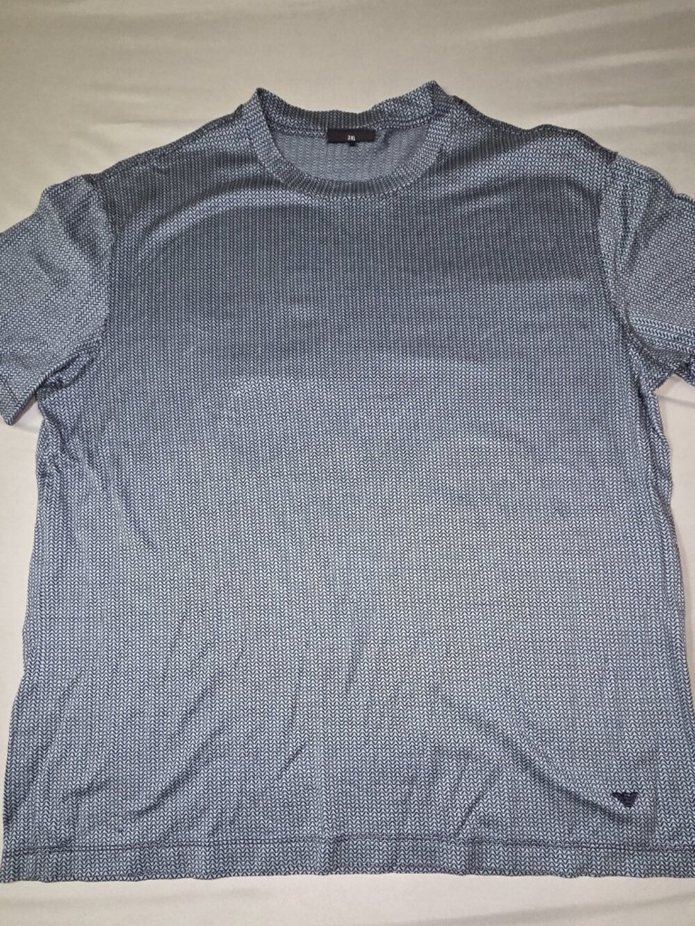 Emporio Armani Gray Black Micro Chevron Crewneck Tee Embroidered Eagle Mens 3XL